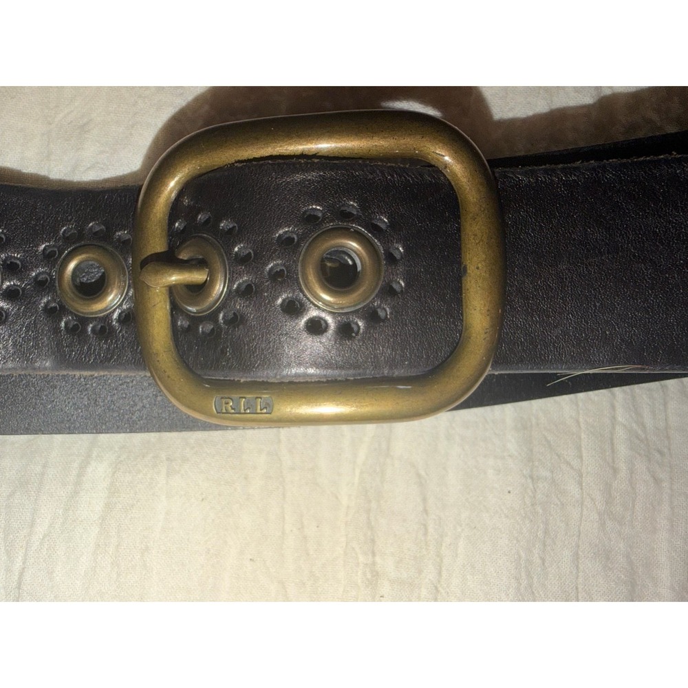 Ralph Lauren bronze color hardware grommet brown leather belt Med to Large